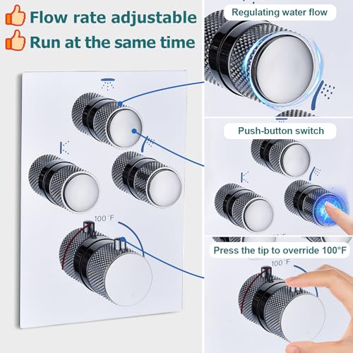 Dual Shower Heads Shower System with 16" Ceiling Mounted Rain Shower Head & 6" Wall Mounted Head Full Body Shower System 3 Way Thermostatic Shower Valve, Polished Chrome - color: Polished Chrome, style: 16inch+6inch