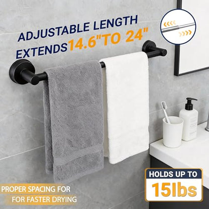 Towel Racks for Bathroom Suction Cup Towel Bar 14.6-24in Adjustable | No Drill Bathroom Towel Holder, Stainless Steel Construction, Heavy Duty Wall Mounted (Matte Black) - color: Matte Black