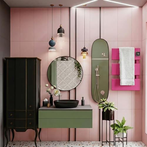 3 Panel Pink Heated Towel Rack for Bathroom Towel Warming | Fast-heat in 2-3 minutes. Dry towels in 4 hours. Smart thermo control and precise timer, Work with Smart Plug. - size: 3 Panel