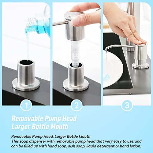 CREA Kitchen Sink Soap Dispenser Countertop for Kitchen Sink, Stainless Stee Built in Sink Soap Dispenser Brushed Nickel for Bathroom with 39" Tube Large Capacity 17 OZ Bottle - color: Brushed Nickel, style: Circular