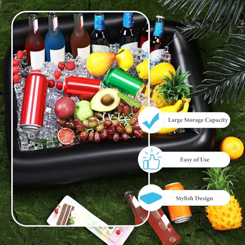 FillTouch Rectangular Inflatable Serving Bar Floating Drink Holder for Pool Inflatable Cup Holders Hot Tub Accessories, Adults Swimming Fun Drink Floats for Swimming Pool Party(Black) - color: Black