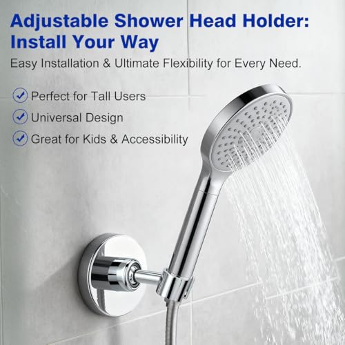 Shower Head Holder All Metal Handheld Shower Head Bracket,Adjustable Shower Spray Holder,Wall Mount Shower Wand Bracket,Chrome Finish