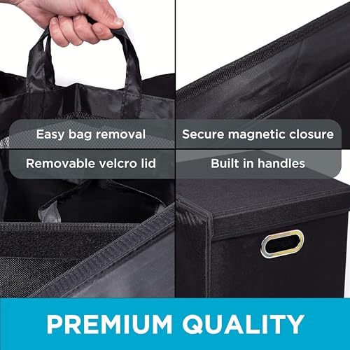 BIRDROCK HOME Single Laundry Hamper with Lid and Removable Liner | Linen | Easily Transport Laundry | Foldable Hamper | Cut Out Handles - color: Black, style: Single