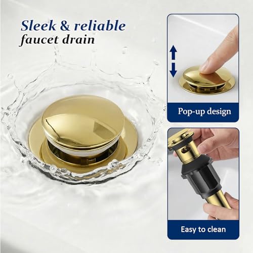 BWE Solid Brass Brushed Gold Waterfall Bathroom Faucet for Modern & Classic | Wide Waterfall Spout, Ceramic Cartridge, Fits 1 or 3-Hole Sink, Single Handle, Hardware Kit Included, Not for Vessel Sink - color: Brass Gold