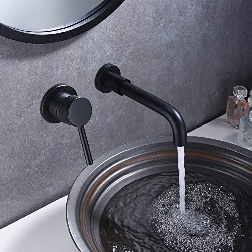 SUMERAIN Black Bathroom Faucet Wall Mount Lavatory, Left-Handed | Single Handle, 360 Swivel Spout, Rough in Valve included - color: Matte Black, size: Left-Handed