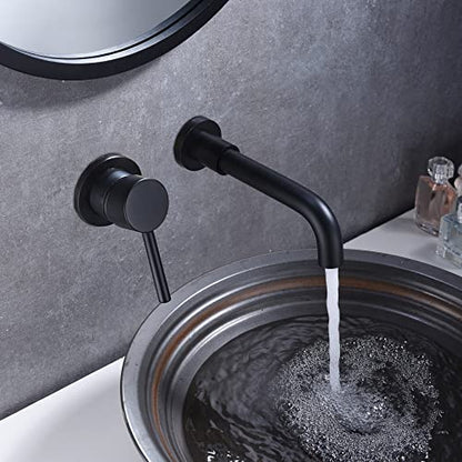 SUMERAIN Black Bathroom Faucet Wall Mount Lavatory, Left-Handed | Single Handle, 360 Swivel Spout, Rough in Valve included - color: Matte Black, size: Left-Handed
