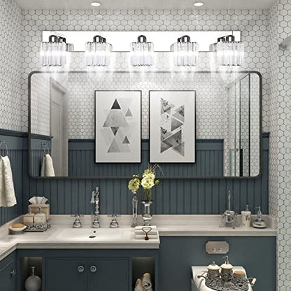 Aipsun Bathroom Light Fixtures Modern Vanity Light for Bathroom Crystal Chrome Vanity Light 5 Light (Exclude Bulb) - color: Chrome, size: 40 inch