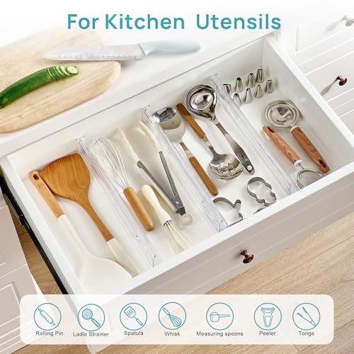 Vtopmart 2.36" Short Upgrade Drawer Dividers 12.8"-22.3" Expandable 8 Pack | Adjustable Kitchen Drawer Organizer, Clear Plastic Separator for Flatware, Utensils, Cutlery, Underwear Storage, Space Saving - size: Short-2.36" without Inserts