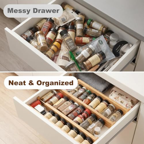 Joyeee Kitchen Drawer Dividers 6 Pack, 16.9-22.1" Adjustable Bamboo Drawer Organizer, 3.86" High Expandable Utensils Separators for Closet, Dresser, Bathroom, Bedroom, Office