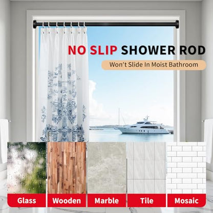 Black Shower Curtain Rod 34-66 Inches Never Rust Stainless Steel Tension Curtain Rod Adjustable Shower Rod Spring Tension Non-Slip No Drilling Shower Rods for Bathroom Window - color: Matte Black, size: 34“-66”