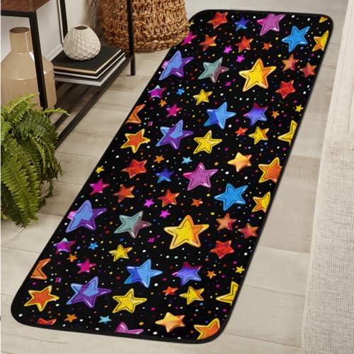 Colorful Five-Pointed Star Decoration 2' X 6' Washable Soft Comfort Carpet Runner Non-Slip Absorbent Area Rugs for Indoor Hallway Kitchen Laundry Bathroom Entryway Bedroom Runner Mat - color: Print 11