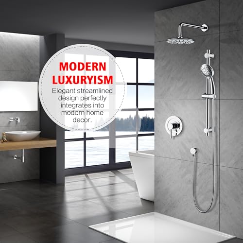 SUMERAIN Bathroom Shower Faucet System with Slide Bar, Chrome Finish | Modern, High Pressure Rainfall Shower Head, 3-Setting Handheld Shower, 2-in-1 Easy Control Shower Valve Included - color: Chrome