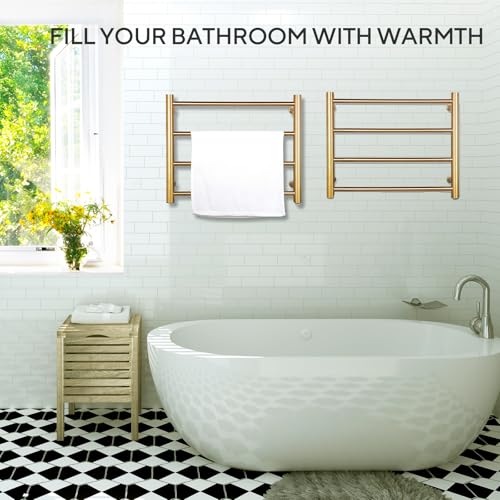 XBVV Gold Heated Towel Rack for Bathroom, Wall Mounted Bath Towel Warmer, Plug-in Electric Towel Rack, 304 Stainless Steel Fast Heating Towel Rack,Keep Bathroom Shower Towels Warm (4-Bar) - color: Gold