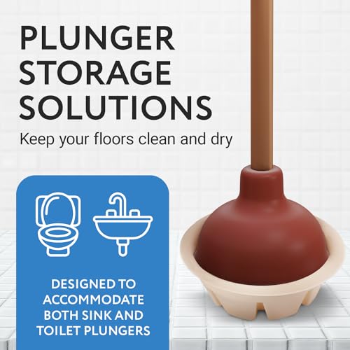 Impresa Universal Plunger Holder Caddy - Pack of 3, White Toilet Plunger Holders & Sink Storage - Easy-Clean Drip Tray - Plastic Bathroom Accessories Organizer