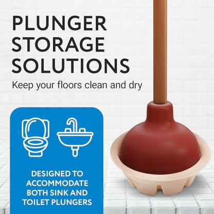 Impresa Universal Plunger Holder Caddy - Pack of 3, White Toilet Plunger Holders & Sink Storage - Easy-Clean Drip Tray - Plastic Bathroom Accessories Organizer