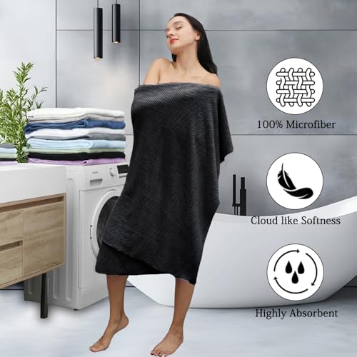 Black Bath Towels Set 35x70 Inches - Luxury 600 GSM Oversized Bath Sheet Towel,Extra Large Microfiber - Quick Dry,Highly Absorbent,Super Soft Shower Towels Spa Hotel Bathroom Towel Set (4-Pack) - color: Black Set, size: 4-Piece Set