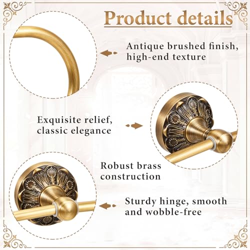 2 Pieces Set Antique Brass Toilet Paper Holder Retro Brass Hand Towel Ring Tissue Roll Paper Hanger Bathroom Hardware Wall Mounted Vintage Bathroom Accessories (Style 3) - style: Style 3
