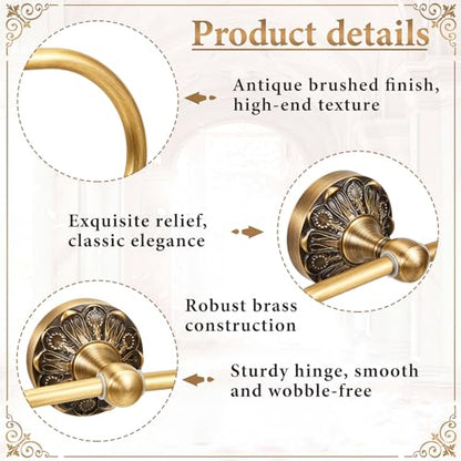 2 Pieces Set Antique Brass Toilet Paper Holder Retro Brass Hand Towel Ring Tissue Roll Paper Hanger Bathroom Hardware Wall Mounted Vintage Bathroom Accessories (Style 3) - style: Style 3