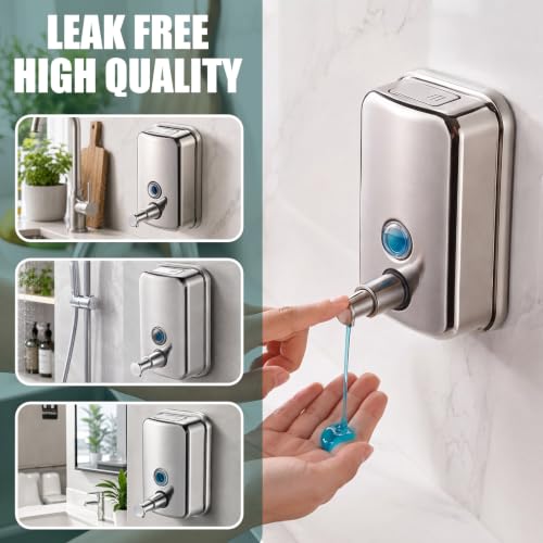 4 Pcs Commercial Soap Dispenser Wall Mount Set 17 Fl oz Stainless Steel Manual Liquid Pump Rust Proof Leak Free Liquid Sanitizer Dispenser for Bathrooms Kitchens