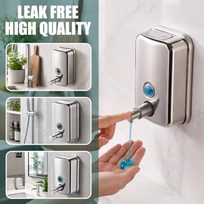 4 Pcs Commercial Soap Dispenser Wall Mount Set 17 Fl oz Stainless Steel Manual Liquid Pump Rust Proof Leak Free Liquid Sanitizer Dispenser for Bathrooms Kitchens