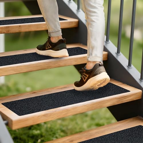 LifeGrip Outdoor Stair Treads Non-Slip 6"x24" 15-Pack Waterproof Heavy-Duty | Best Grip Tape Grit Non Slip, Outdoor Non Skid Tape, High Traction Friction Abrasive Adhesive for Wooden Step, Deck, Porch - color: Black, size: 6" x 24"