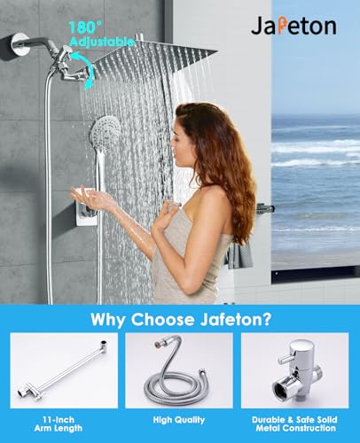 Rain Shower Head with Handheld, 10" Dual Shower Combo, Chrome | 304 stainless steel rainfall head, adjustable extension arm, 5 spray modes, anti-clog nozzles, easy bathroom upgrade