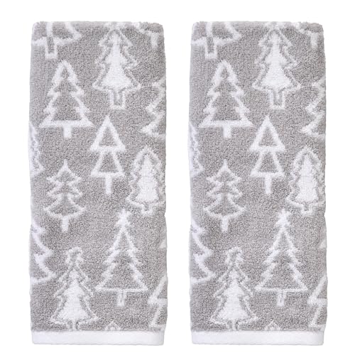 SKL Home Christmas/Winter Mod Tree Hand Towel Set-2pc, 100% Cotton, Gray | 500 GSM. Soft & absorbent. Reversible jacquard pattern. Great for the bathroom, kitchen or bar & holiday gift. - color: Mod Tree (Gray), style: Hand Towel Set