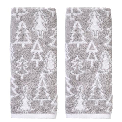 SKL Home Christmas/Winter Mod Tree Hand Towel Set-2pc, 100% Cotton, Gray | 500 GSM. Soft & absorbent. Reversible jacquard pattern. Great for the bathroom, kitchen or bar & holiday gift. - color: Mod Tree (Gray), style: Hand Towel Set