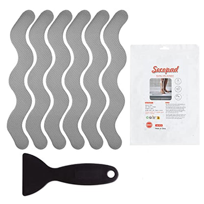 Secopad 36 PCS Anti Slip Shower Stickers, Safety Bathtub Strips Adhesive Decals with Premium Scraper for Bath Tub Shower Stairs (Grey) - color: Grey
