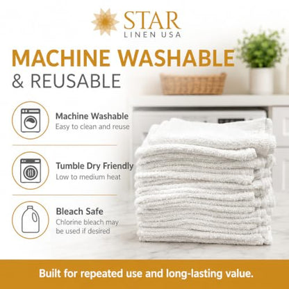 100% Cotton Washcloths 12 Pack, White, 12 x 12 in, Multipurpose | Lightweight 1.3 oz Each, Hemmed Edges, Machine Washable, for Bath, Hospitality, Cleaning, Painting, Staining and Crafts - size: 1 LB Per Dozen