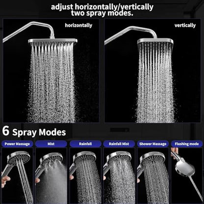 13 Inch Rain Shower Head with Handheld Combo, High Pressure, Chome | Dual Shower Head Square Design, Anti-Clog Technology, Adjustable Rainfall-Power Jets