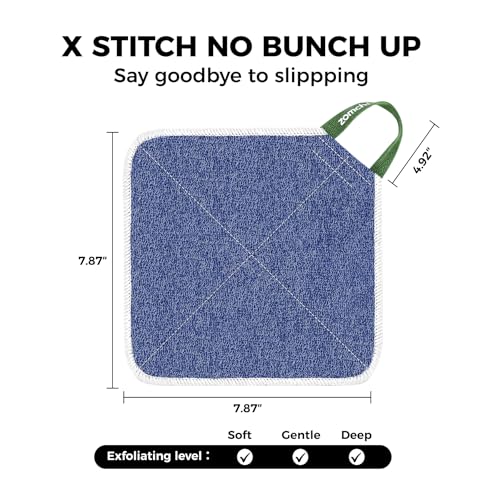 ZOMCHI Exfoliating Washcloth for Face and Body, Dual Texture, 2 Pack, Blue | Wash Cloths for Men and Women, Quick-Drying Scrub Bath Cloth, Shower Wash Cloth, Rich Lather, Deep and Gentle - style: Blue Washcloth