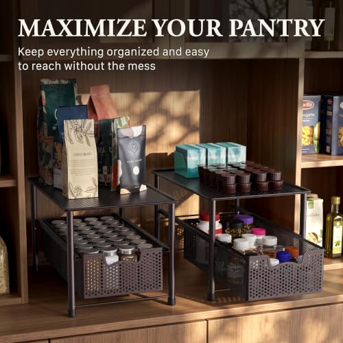 Simple Houseware Stackable Under Sink Sliding Basket Drawer, Brown | Perforated Free Standing Organizer, Kitchen/Pantry/Cabinet/Counter - color: Bronze