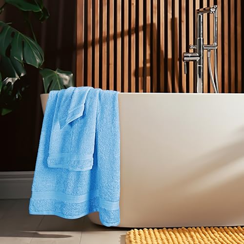 MyOwn 6 Piece Towel Set, 100% Combed Cotton - 2 Bath Towels, 2 Hand Towels, 2 Wash Cloths - 500 GSM Luxury Hotel Quality Ultra Soft Highly Absorbent Towel Set for Bathroom - Sky Blue - color: Sky Blue