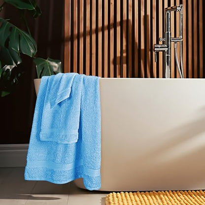 MyOwn 6 Piece Towel Set, 100% Combed Cotton - 2 Bath Towels, 2 Hand Towels, 2 Wash Cloths - 500 GSM Luxury Hotel Quality Ultra Soft Highly Absorbent Towel Set for Bathroom - Sky Blue - color: Sky Blue