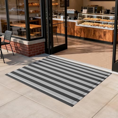 Front Door Mat 24''x36'', Rubber Floor Mats, Non Slip, Trap Dirt and Moisture, Easy Clean, Exterior Entry Mats All Weather for Patio Entryway Drainag - color: Black and Grey, size: 24''x36''