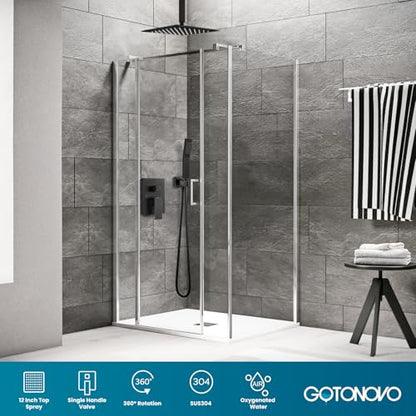 gotonovo Ceiling Shower System with Handheld Oil Rubbed Bronze,12 inch Head | Ceiling Mount Bathroom Shower Faucet Set,SUS304 Rainfall Head and Handle Set Combo,Brass Valve Trim Kit,All Metal - color: Bronze, size: 12 inch Head
