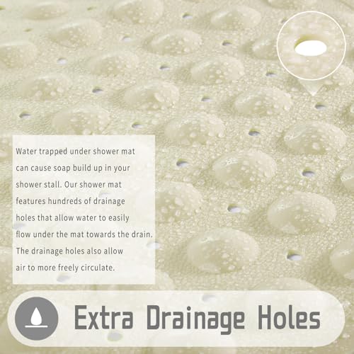 Yimobra Shower Mat 21X21 Inch Square, Non Slip Bathtub Mat with Large Suction Cups&Drain Holes, Soft Fast Dry Shower Stall Mats for Inside Shower, Machine Washable BPA-Free, Bath Essentials, Beige - color: Beige, size: 21 x 21 inches