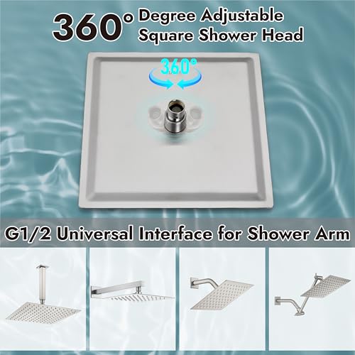 Midanya Square Rain Shower Head,High Pressure,Brushed Nickel 12 Inch | 360°Swivel,Ceiling or Wall Mount,Waterfall Full Body Coverage,Bathroom Remodel,Stainless Steel Large Rainfall Shower Head - color: Nickel, size: 12 Inch