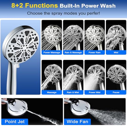 Magnetic Shower Head with Handheld: Filtered High Pressure Rainfall Showerhead for Hard Water - 5” 10-Setting Shower with 72” Hose & Built-in Power Wash Mode for Tub & Pet Cleaning