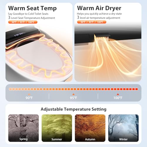 Baotree Elongated Electric Toilet Seat, Smart Heated Toilet Seat with Warm Water & Dryer, Feminine & Child Hip Wash, Wireless Remote, Self-Clean, Stainless Steel Nozzle, Adjustable Water Pressure - color: White