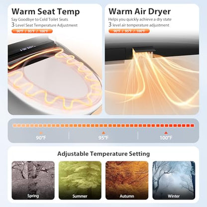 Baotree Elongated Electric Toilet Seat, Smart Heated Toilet Seat with Warm Water & Dryer, Feminine & Child Hip Wash, Wireless Remote, Self-Clean, Stainless Steel Nozzle, Adjustable Water Pressure - color: White