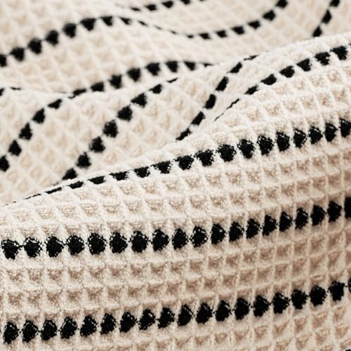 POLYTE 430 GSM Poly Blend Microfiber Quick Dry Waffle Bath Towel Set of 6 | 2-Body Towels, 2-Hand Towels, 2-Wash cloths, Oversize, Lint Free - color: Light Beige/Black