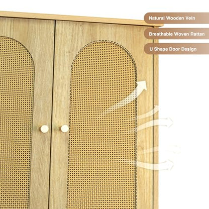 FiveWillowise Rattan Toilet Storage Cabinet, Over The Rack Wood Cabinet with Metal Stand, Bathroom Organizer with Adjustable Shelf, Tall Freestanding Washer Shelf, Small Cupboard, Natural - color: Rattan Door-natural, style: Casual