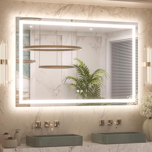 Keonjinn 48x30 Inch LED Bathroom Mirror with Lights, Frontlit & Backlit | HD Tempered Grass, 3-Color Temperature & Stepless Dimmable Lighting, Fast & Safe Defogging, Effortless Installation - size: 30"L x 48"W