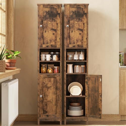 67" Tall Bathroom Cabinet with 2 Adjustable Shelves and 2 Doors, Narrow Bathroom Storage Cabinet for Small Space, Living Room, Entryway, Kitchen, Rustic Brown - color: Brown