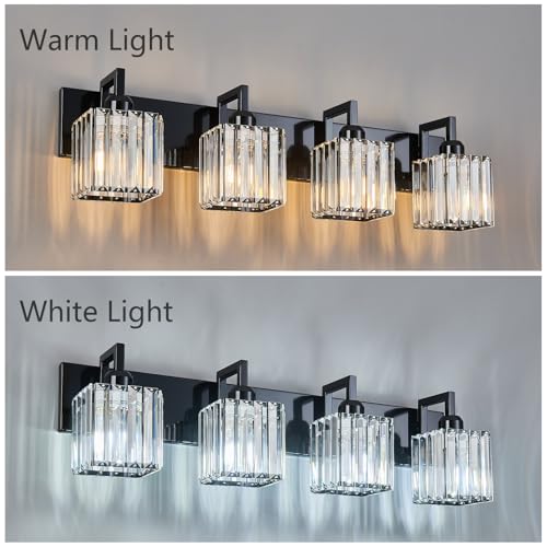 Modern Bathroom Vanity Light 4-Lights Plating Black Vanity Light Crystal Wall Light Bathroom Light Fixtures - color: Plating Black Crooked, size: 4-light
