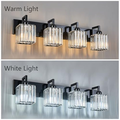 Modern Bathroom Vanity Light 4-Lights Plating Black Vanity Light Crystal Wall Light Bathroom Light Fixtures - color: Plating Black Crooked, size: 4-light