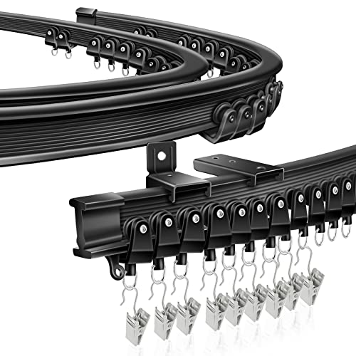 Ceiling Curtain Track, Flexible Bendable Curtain Track 10 Ft Black Curved Curtain Rail Track Ceiling Wall Mount Sliding Curtain Ceiling Track System Set for RV, Bay Window, Room Divider - color: Black, size: 10Ft