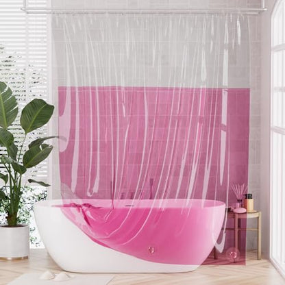 AmazerBath 100% EVA Shower Curtain Liner, 72 x 72 Inches Heavy Duty Shower Curtain and Liner 2-in-1 with 3 Clear Stones and 12 Brass Grommets, Color Block Soft Shower Liner - Clear & Bright Pink - color: Rainbow Flip Vibrant Haven